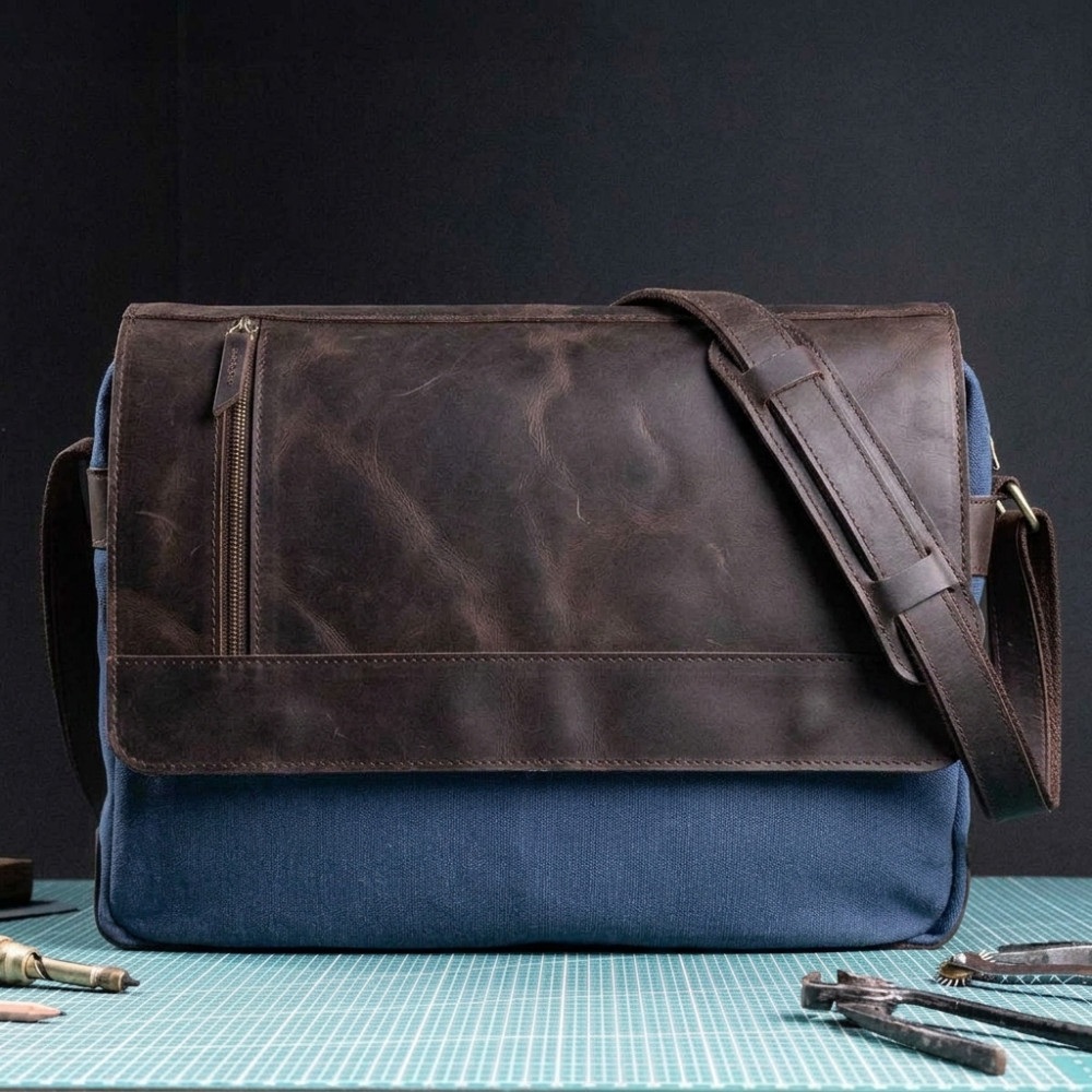 torba vintage meska na ramie skora i plotno brazowo granatowa belveder bv17brn